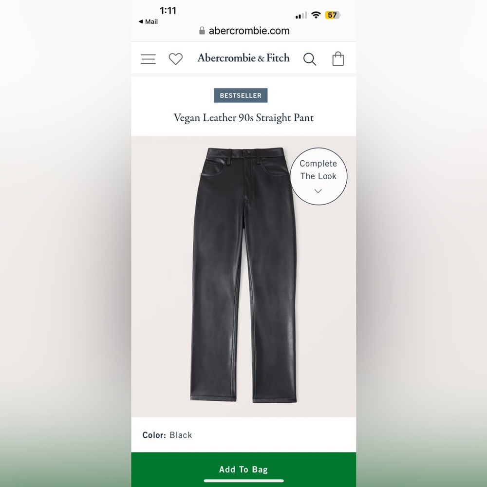 Abercrombie and Fitch Vegan Leather 90s Straight Pant